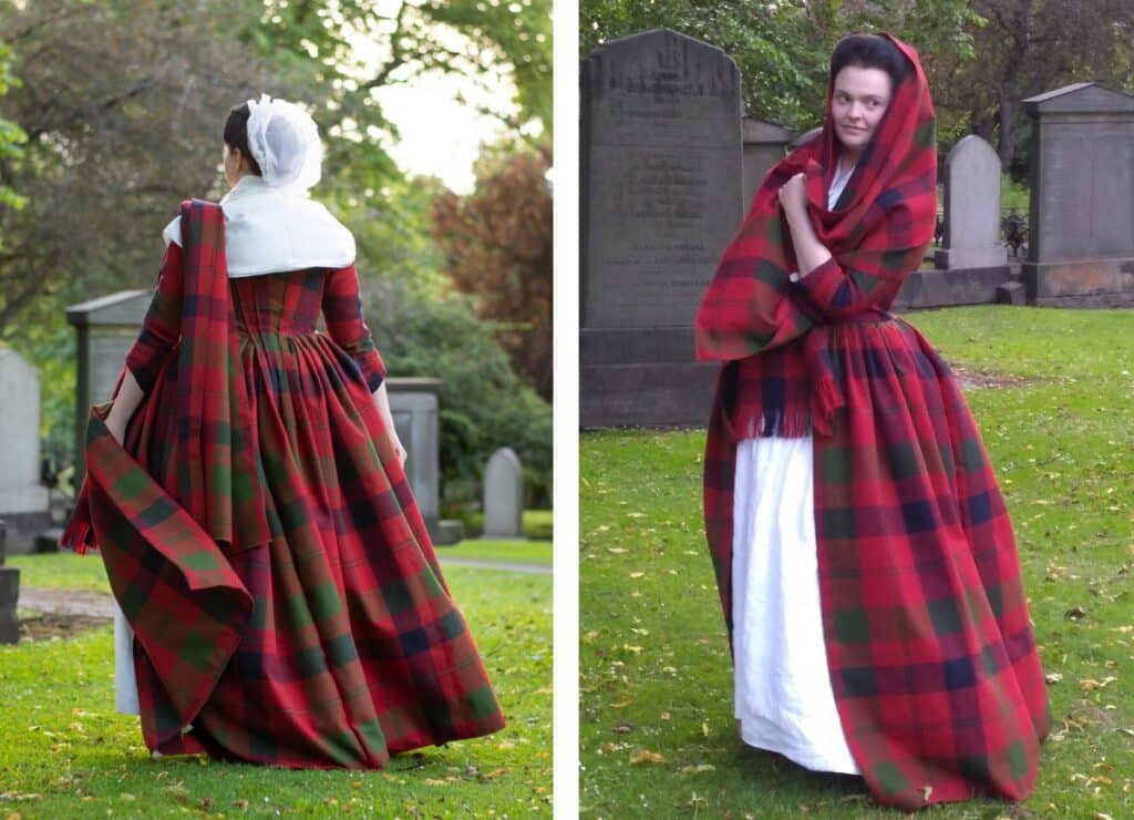 Recreation of the 1785 tartan wedding dress of Isabella Mactavish Fraser. Photo credit: Lauren Stowell.